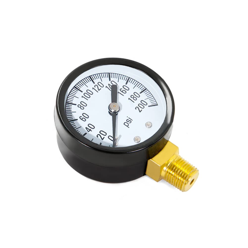 1/4" NPT 200Psi Steel Economical All Purpose Pressure Gauge with Brass Internals 2" Dial Display Bottom Mount