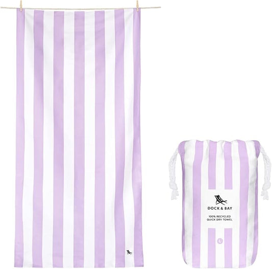 Dock & Bay Beach Towel - Quick Dry, Sand Free - Compact, Lightweight - 100% Recycled - Includes Bag - Cabana Light - Lombok Lilac - Extra Large (200x90cm, 78x35)
