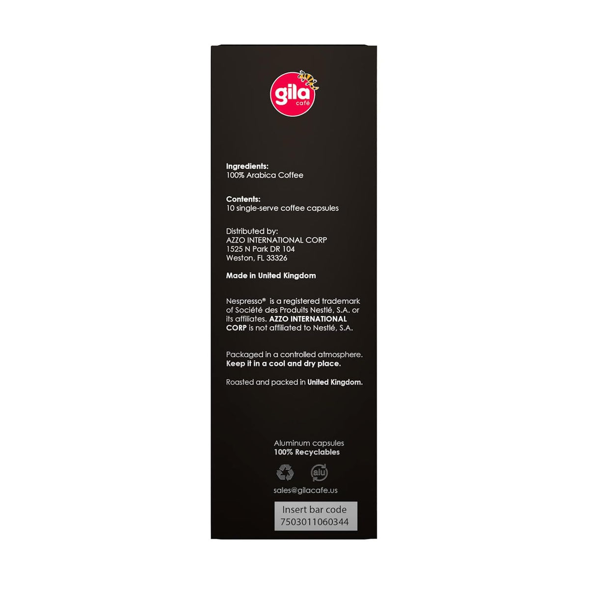 GILA Cafe Espresso Lungo aluminun coffee capsules compatible with Nespresso Original Machines Pack (6 pack x 10), 60 count