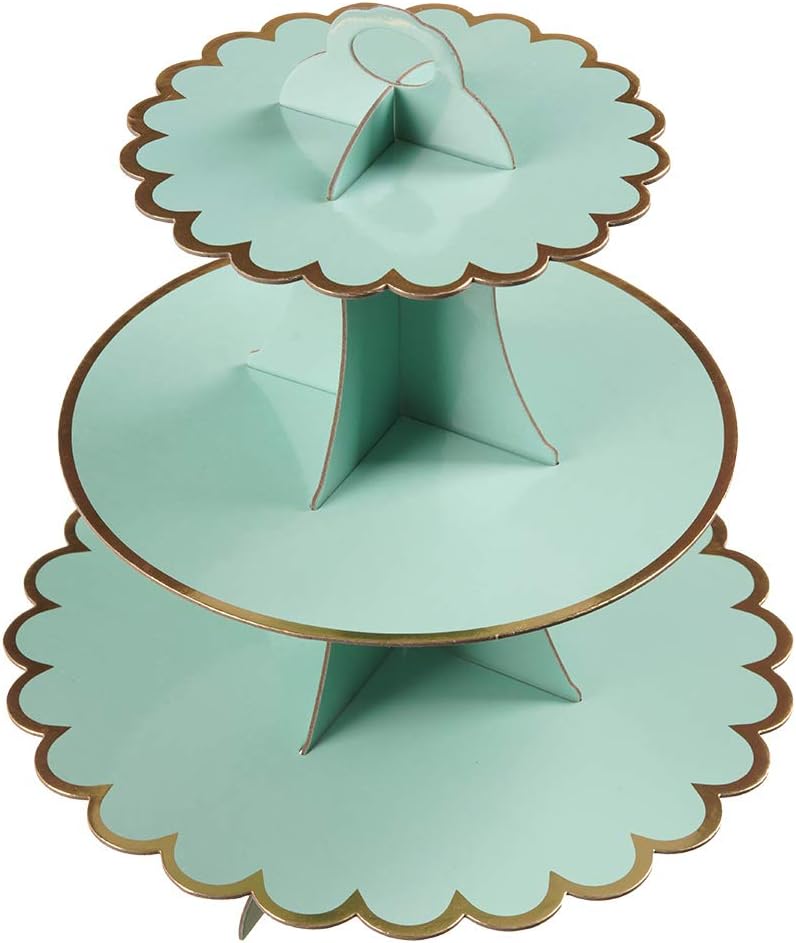 3-Tier Cupcake Stand, Lace Trim Cake Stand holder, Tiered DIY Cupcake Stand Tower for Dessert Table Displays, Birthday Theme Party Favors Decoration, Floral Tea Party, 12"W x 12.8"H, Mint Green