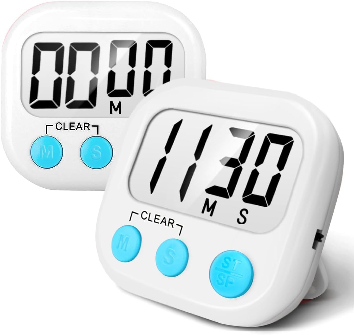 2 Pack Digital Kitchen Timer for Cooking Big Digits Loud Alarm Magnetic Backing Stand Cooking Timers for Baking White