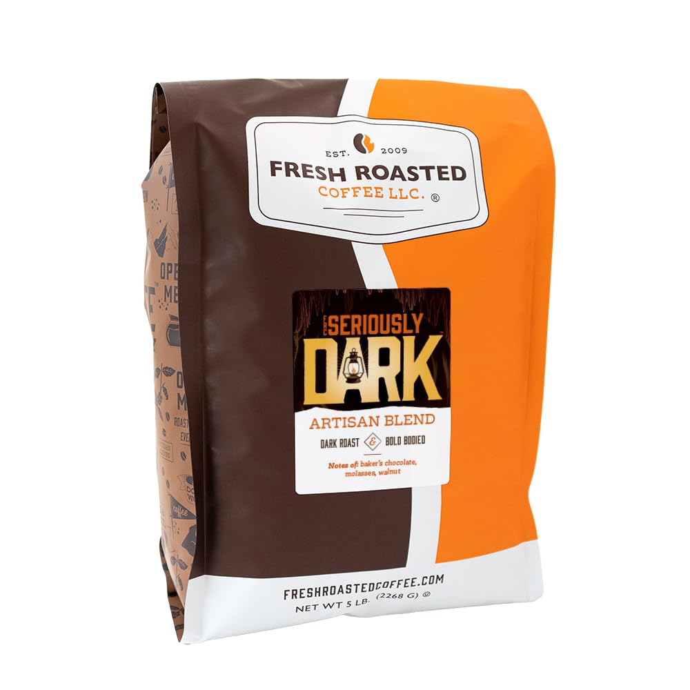 Fresh Roasted Coffee,Seriously Dark Artisan Blend,5 lb Dark Roast, Kosher, Ground