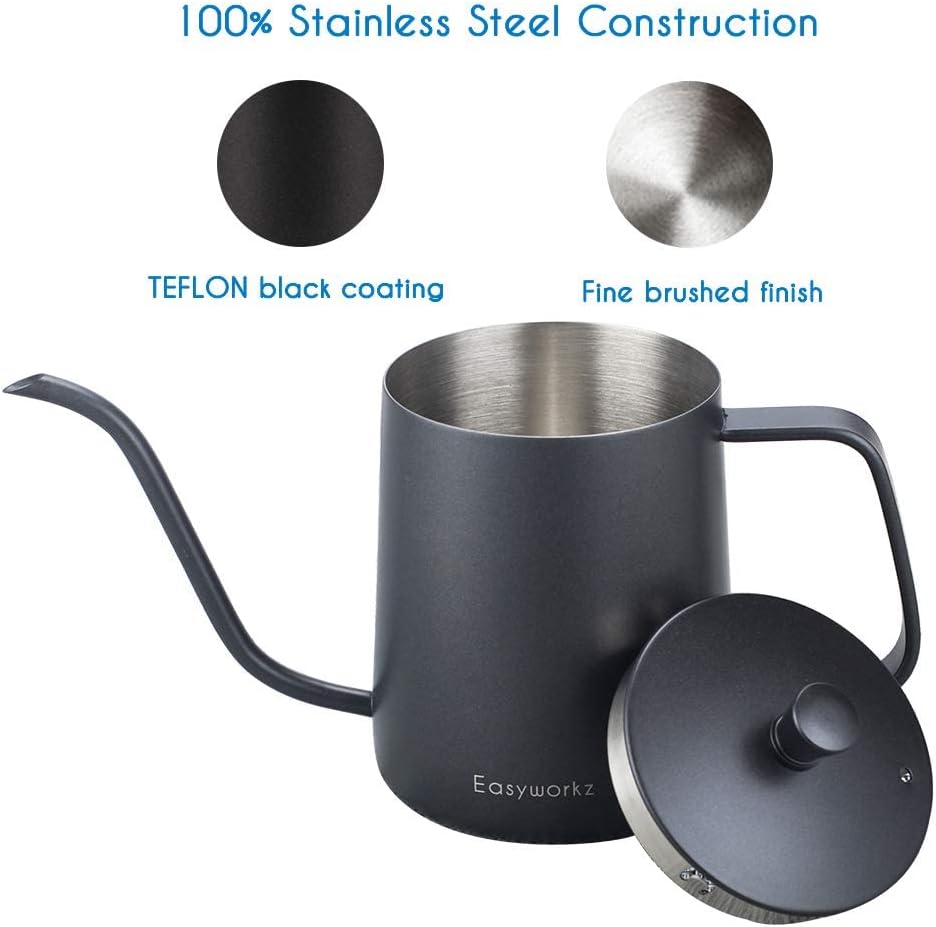 Easyworkz Gage Gooseneck Pour Over Coffee Kettle 12 oz Stainless Steel Hand Drip Coffee Pot With Long Narrow Spout