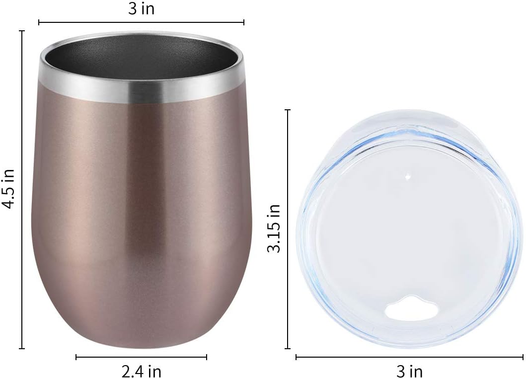 DOMICARE Stainless Steel Wine Tumbler Bulk with Lid, Personalized Rose Gold Insulated Tumblers Set, 12oz Travel Coffee Cups Pack of 1