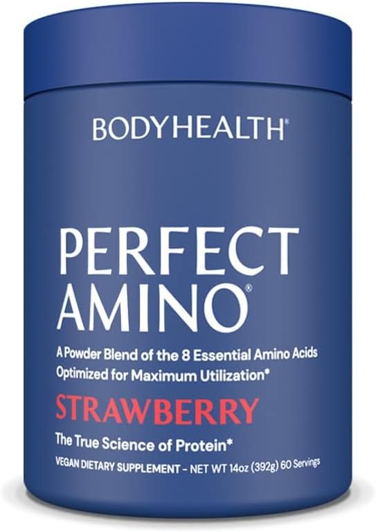 BodyHealth PerfectAmino Powder - BCAA and EAA Powder for Pre and Post Workout - Amino Acid Energy Drink for Men and Women to Support Lean Muscle and Recovery - Strawberry - 60 Servings
