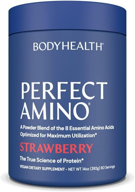 BodyHealth PerfectAmino Powder - BCAA and EAA Powder for Pre and Post Workout - Amino Acid Energy Drink for Men and Women to Support Lean Muscle and Recovery - Strawberry - 60 Servings