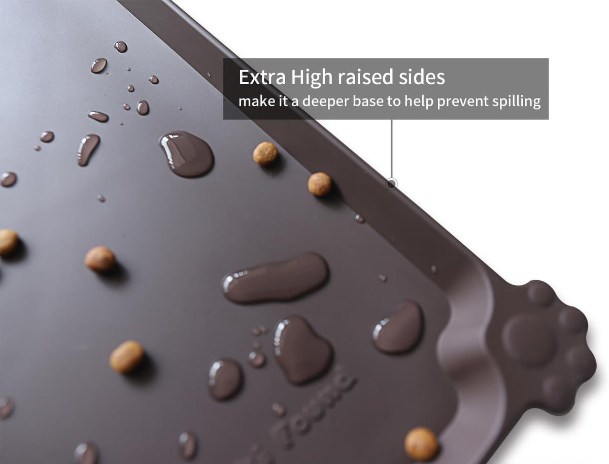 Hoki Found L Silicone Non Slip Pet Dog Cat Bowl Mats - Waterproof Dog Cat Food Mats - Dark Oak