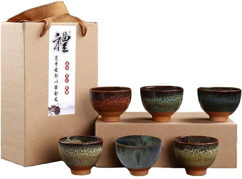 Better-Love 6PCS Handmade Ceramic Espresso/Tea/Sake Cup Gift Set (2.5oz) - 6 Colors, Chinese Pottery Teacups & Japanese Style Cups