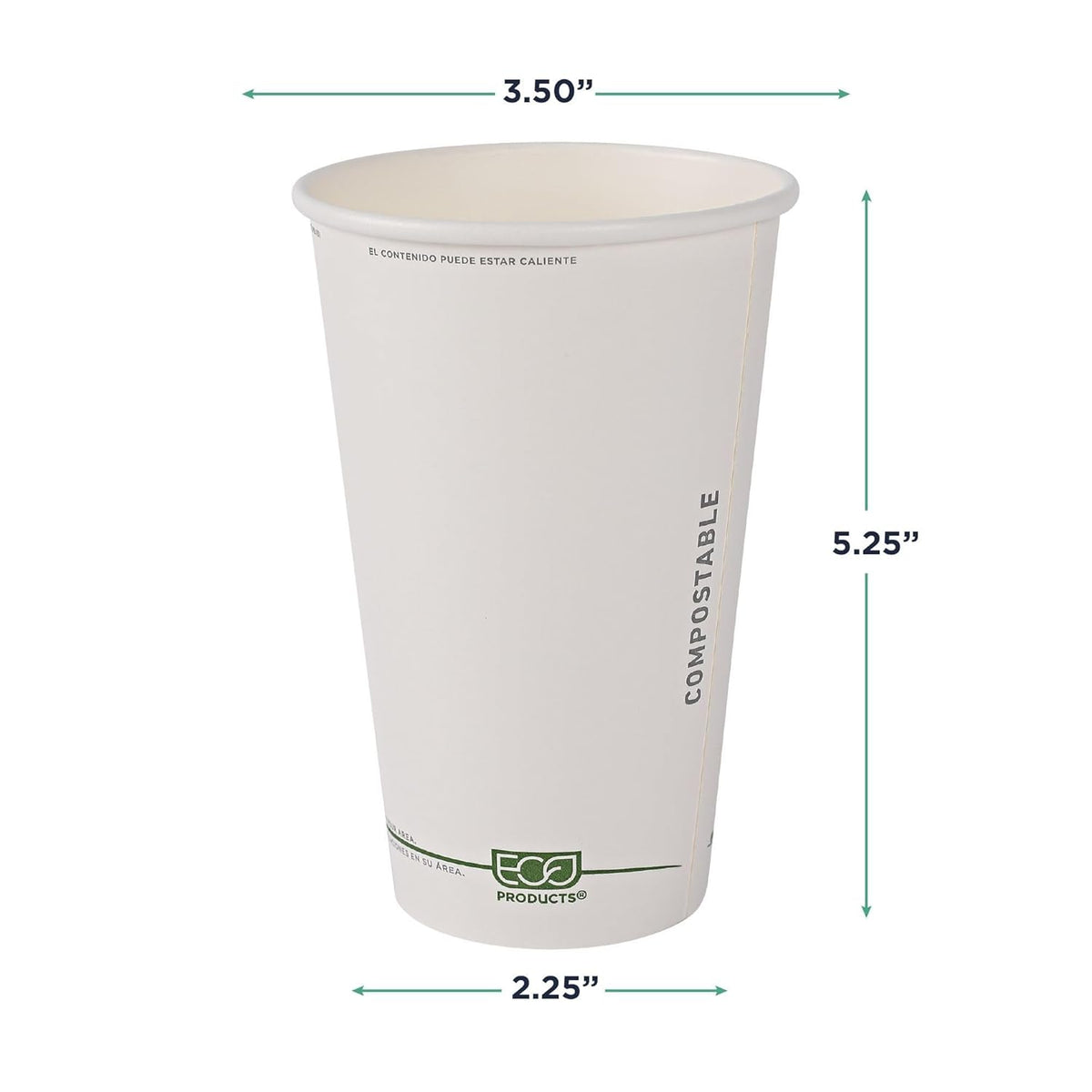 ECO PRODUCTS Compostable Disposable GreenStripe 16oz Coffee Cups, Case of 1000, White Single Wall Hot Paper Cup, Plant Based PLA Lining, Biodegradable