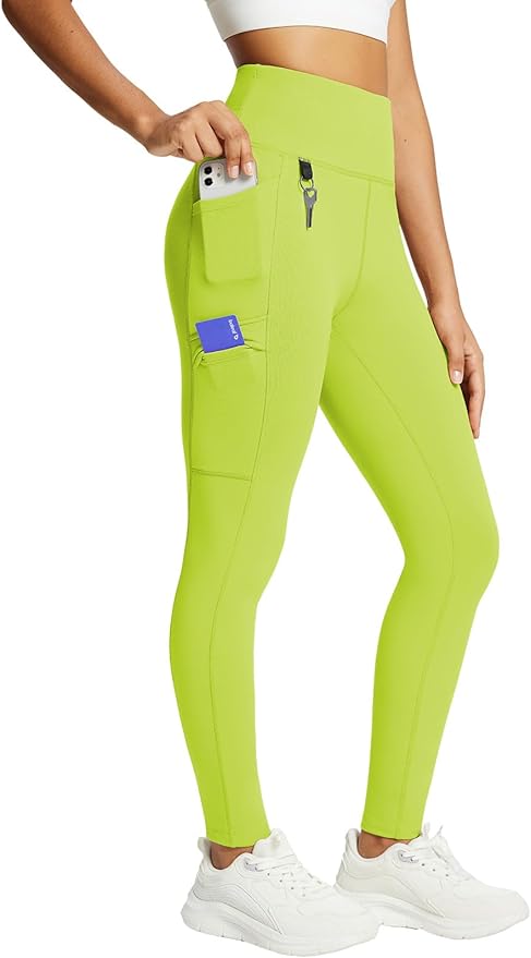 baleaf Women's Fleece Lined Leggings Waterproof Winter Hiking Pants Thermal Running Tights Zipper Pockets High Waisted