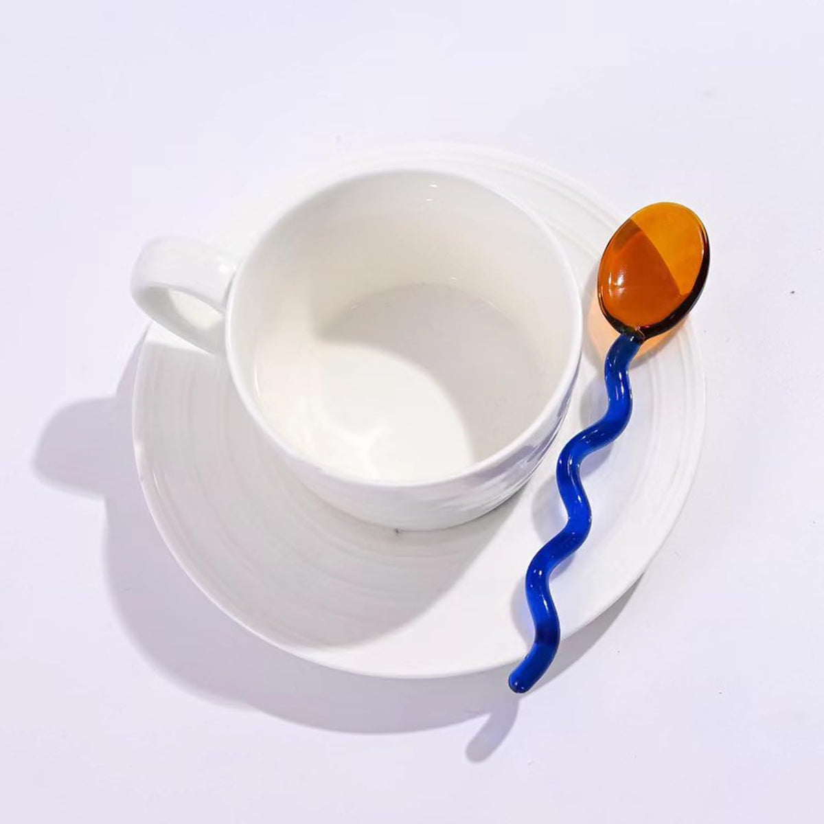 5 Pieces Glass Spoons, Creative Colorful Glass Dessert Spoon Colored Transparent Coffee Milk Curved Handle Stirring Teaspoon for Home Bar Party (Round)