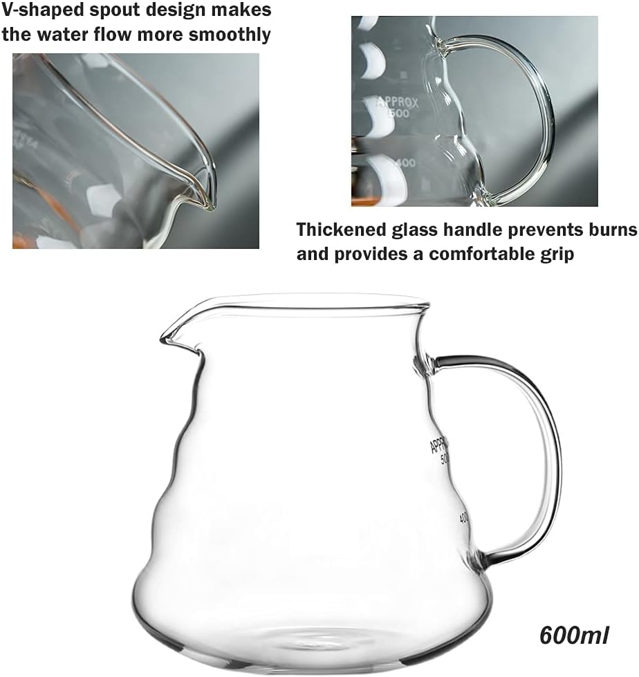 Pour Over Coffee Maker Set – Includes Glass Coffee Dripper, Metal Dripper Stand, Heat Resistance 600ml Coffee Server and 40 Count Paper Coffee Filters, 4 in 1 Set for Home or Office (Black Set)