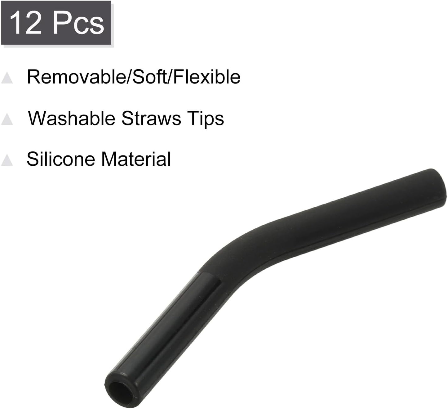 uxcell 12Pcs Silicone Straw Tips, Silicone Straw Elbows Tip, Soft Reusable Metal Straw Covers Fit for 6mm/0.24" OD Stainless Steel Straws, Black