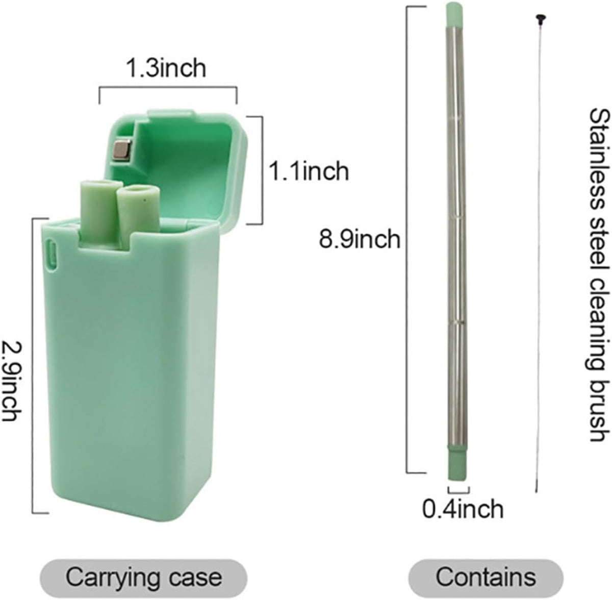 Foldable Straw with Storage Box, Reusable Folding Stainless Steel Straw, Portable Collapsible Set with Silicone Tip and Cleaner Brush for Travel Home Work (green)