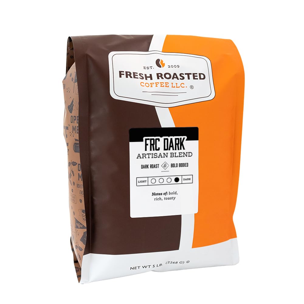 Fresh Roasted Coffee, FRC Dark Roast Blend, 5 lb (80 oz), Kosher, Ground