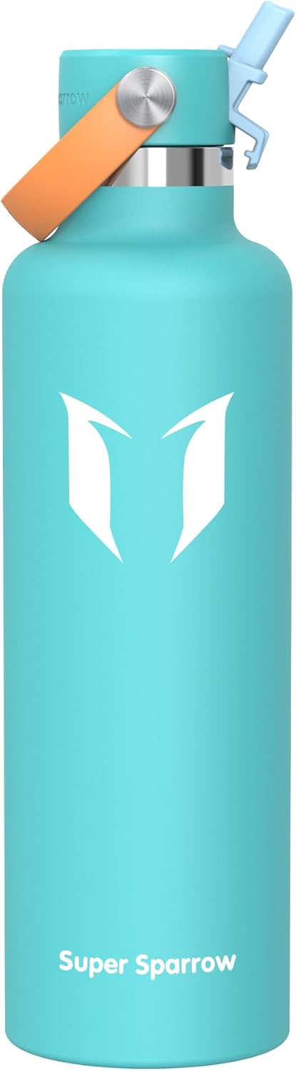 Super Sparrow Insulated Water Bottle - 17 Oz / 25 Oz / 32 Oz - Standard Mouth FlipFlow Flask - BPA Free, Leak Proof Drink Bottle- Ergonomic Straw Water Bottles for Work, Gym, Travel, Sports