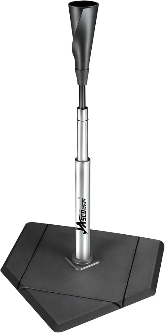 Batting Tee For Baseball And Softball With Traditional Home Plate Base,Alumium Stem,Handroll Rubber Top,Height Adjustable 24 to 46 inche For kids and Adults,Portable Baseball Tee Softball Tee