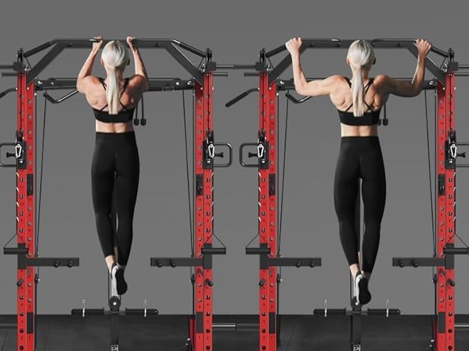 Mikolo Power Cage, Power Rack with Cable Crossover System, 1500LBS Squat Rack with LAT Pull Down System, Workout Cage with Pulley System for Fitness Home Gym