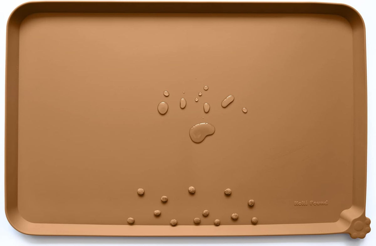 Hoki Found XX-Large Non Slip Silicone Pet Food Mats - Bowl Mats Tray - Feeding Mat for Carpet, Dogs, Cats - Waterproof - Butterscotch