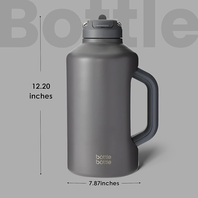 BOTTLE BOTTLE Insulated Water Bottle 64 oz with Straw and Dual-use Lid Stainless Steel Water Bottle for Men with Handle Vacuum Insulated Beer Growler for Workout Sports Soccer gray