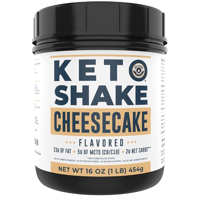 16oz Cheesecake Keto Meal Replacement Shake - Low Carb Keto Protein Powder Mix, High Fat Protein Shake with MCTs from Coconut Oil Powder, Collagen Peptides and Real USA Cream Cheese - 2 Net Carbs