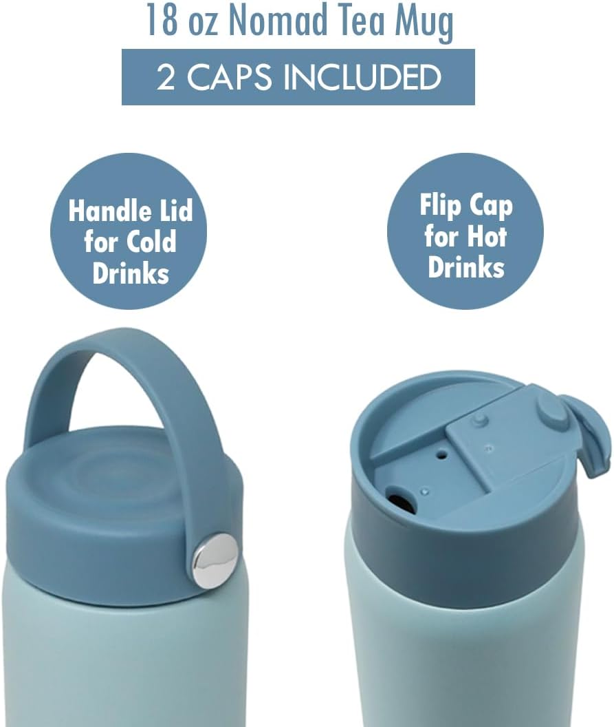 MIRA 18 oz Tea Infuser Thermos - Stainless Steel Travel Bottle with Removable Strainer for Loose Leaf Tea - Insulated Hot & Cold Brew Steeper - Pearl Blue