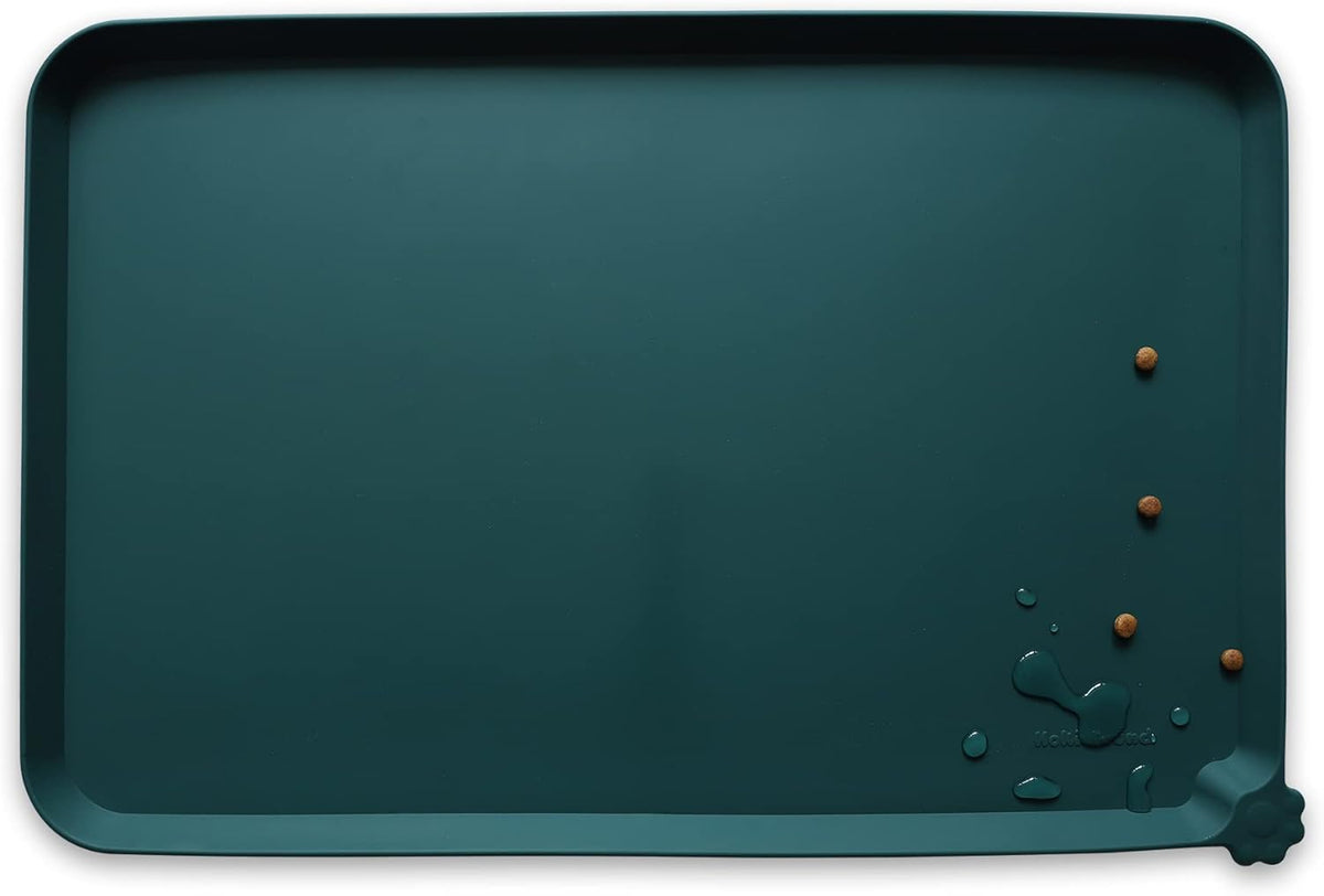 Hoki Found L Silicone Non Slip Pet Food Mats - Tray for Dogs & Cats - Waterproof Dog & Cat Bowl Mats - Suitable for Carpet - Dark Cedar