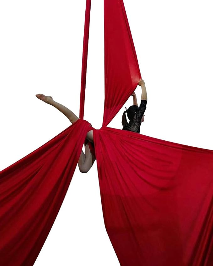 DASKING Aerial Silks Starter Kit - Durable 11Yards of Aerial Yoga Hammock with Hardware, Aerial Swing for Acrobatic Flying Yoga & All Levels (Aerial Rigging Point Up to 14ft)