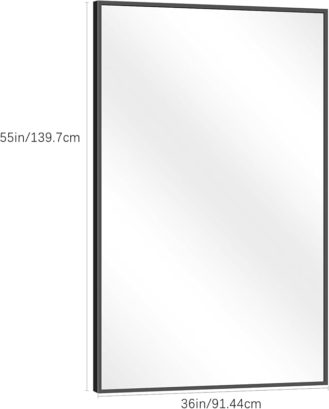 Black Bathroom Mirror for Wall, 55x36 Inch Rectangle Mirrors with Metal Frame, Modern Vanity Wall Mirror Decor for Entryway Hangs, Bathroom Living Room Horizontal or Vertical