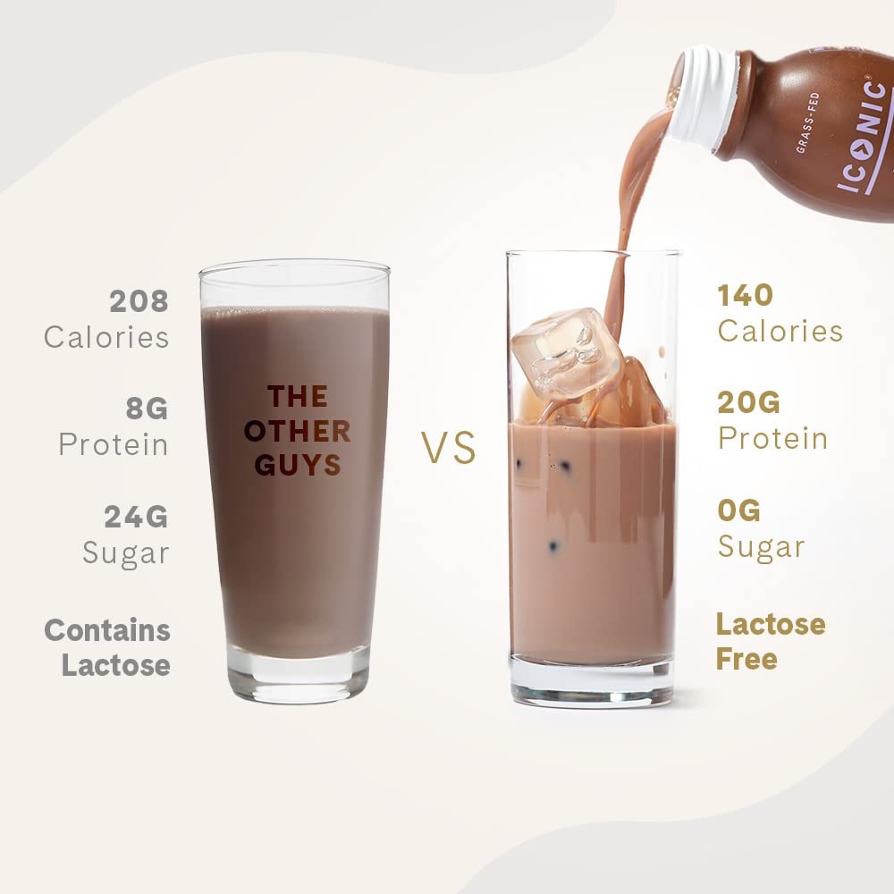 Iconic Protein Drinks, Chocolate Truffle (12 Pack) - Sugar Free & Low Carb - 20g Grass Fed Protein - Lactose Free, Gluten Free, Non-GMO, Kosher - Keto Friendly Protein Shakes