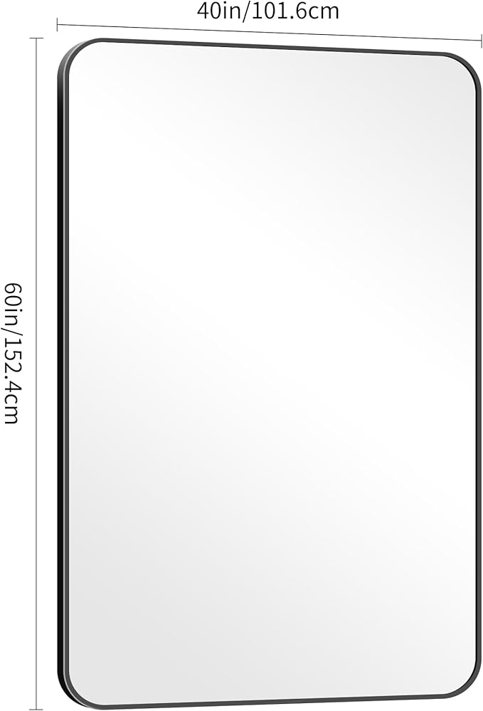 60" x 40"Bathroom Mirror, Matte Black Wall Mirror with Metal Frame, Decorative Rectangular Vanity Mirror for Bedroom Bathroom Living Room Entryway (Horizontal/Vertical)