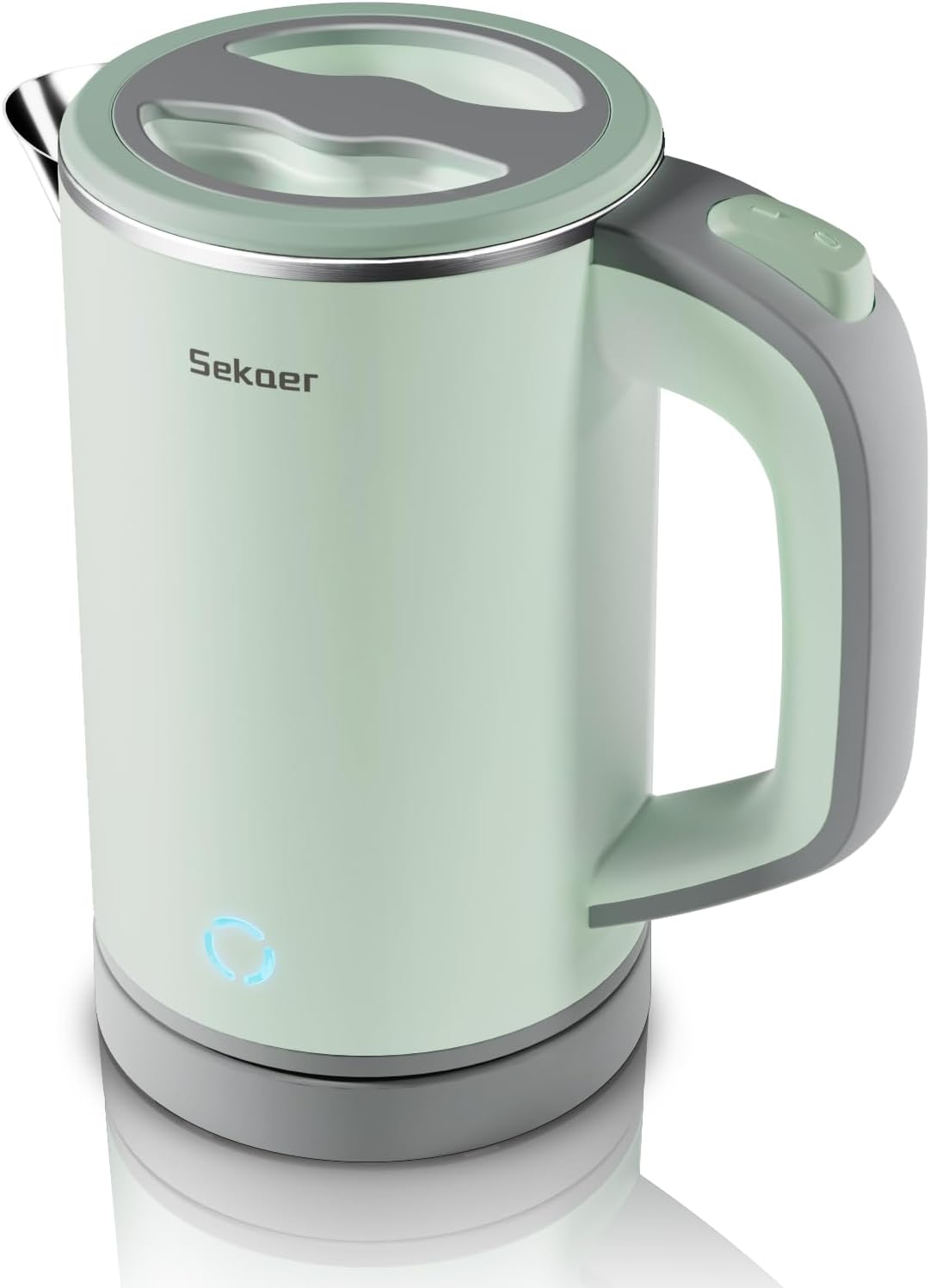 Sekaer Small Electric Tea Kettle Stainless Steel 0.8L Portable Travel Hot Water Boiler, Mini Electric Coffee Kettle with Auto Shut-Off & Boil Dry Protection, Cordless Base & Green