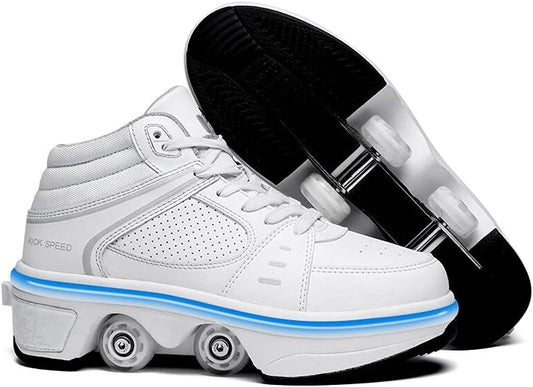 2-in-1 Roller Skates & Sneakers Unisex Retractable Wheels Outdoor Fun & Fitness Kick Roller Shoes