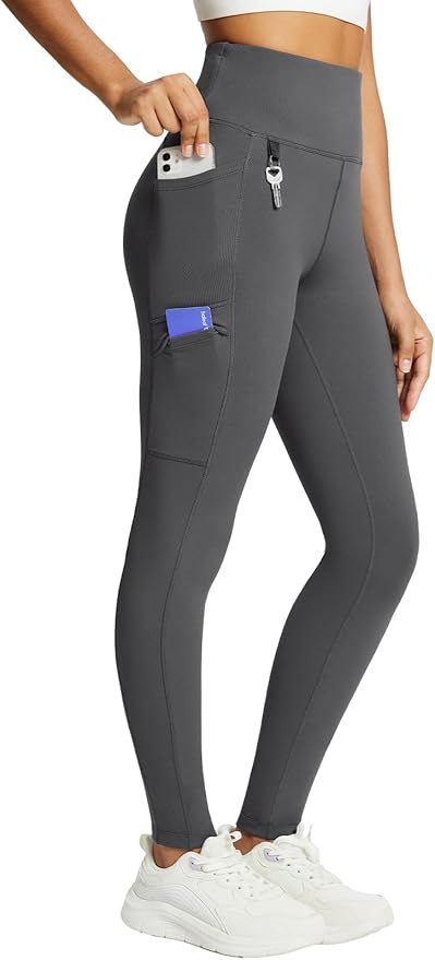 baleaf Women's Fleece Lined Leggings Waterproof Winter Hiking Pants Thermal Running Tights Zipper Pockets High Waisted