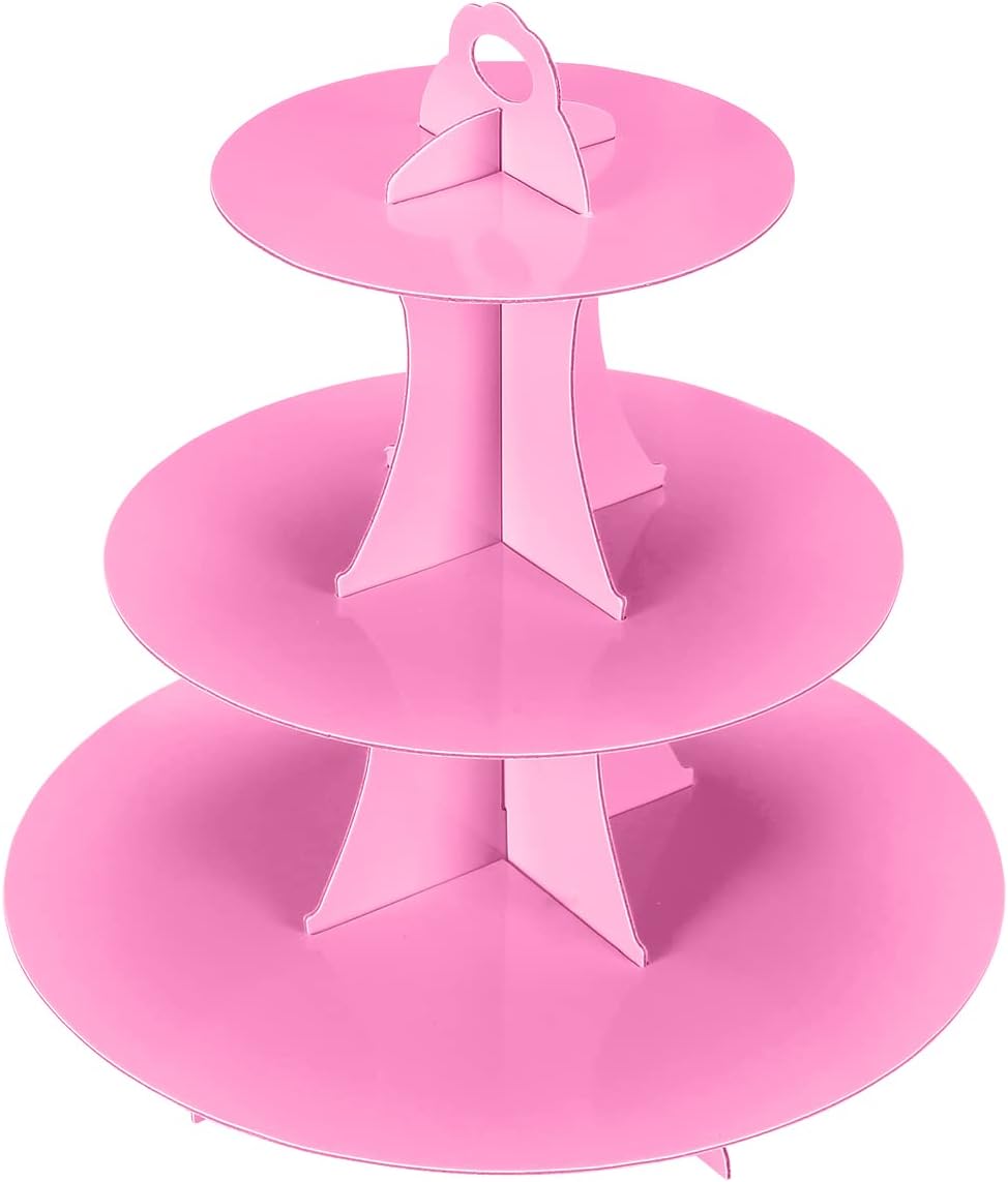 3-Tier Cupcake Stand, Cake Stand holder, Tiered DIY Cupcake Stand Tower for Dessert Table Displays, Birthday Theme Party Favors Decoration, Floral Tea Party, 12" W x 12.8" H, Pink