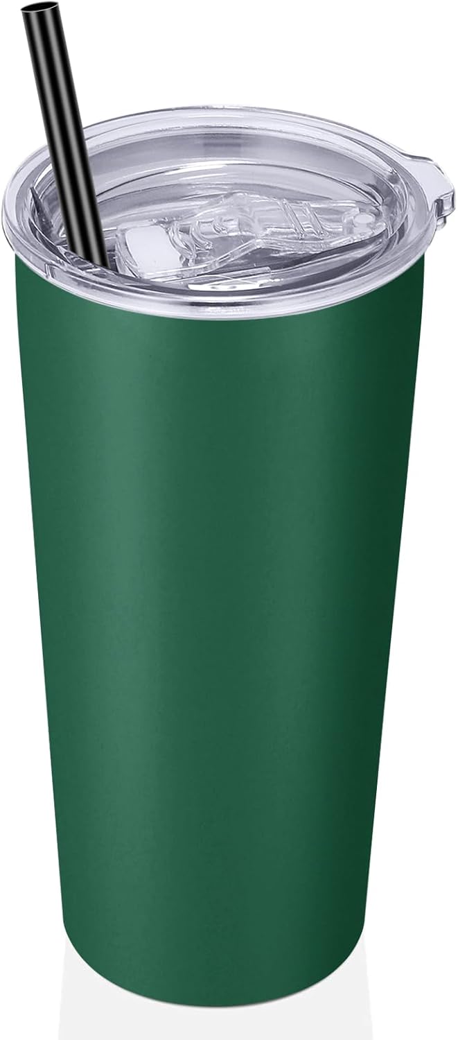 VEGOND 20oz Tumbler Stainless Steel Tumbler with Lid And Straw Vacuum Insulated Double Wall Travel Coffee Mug(dark green package 1)