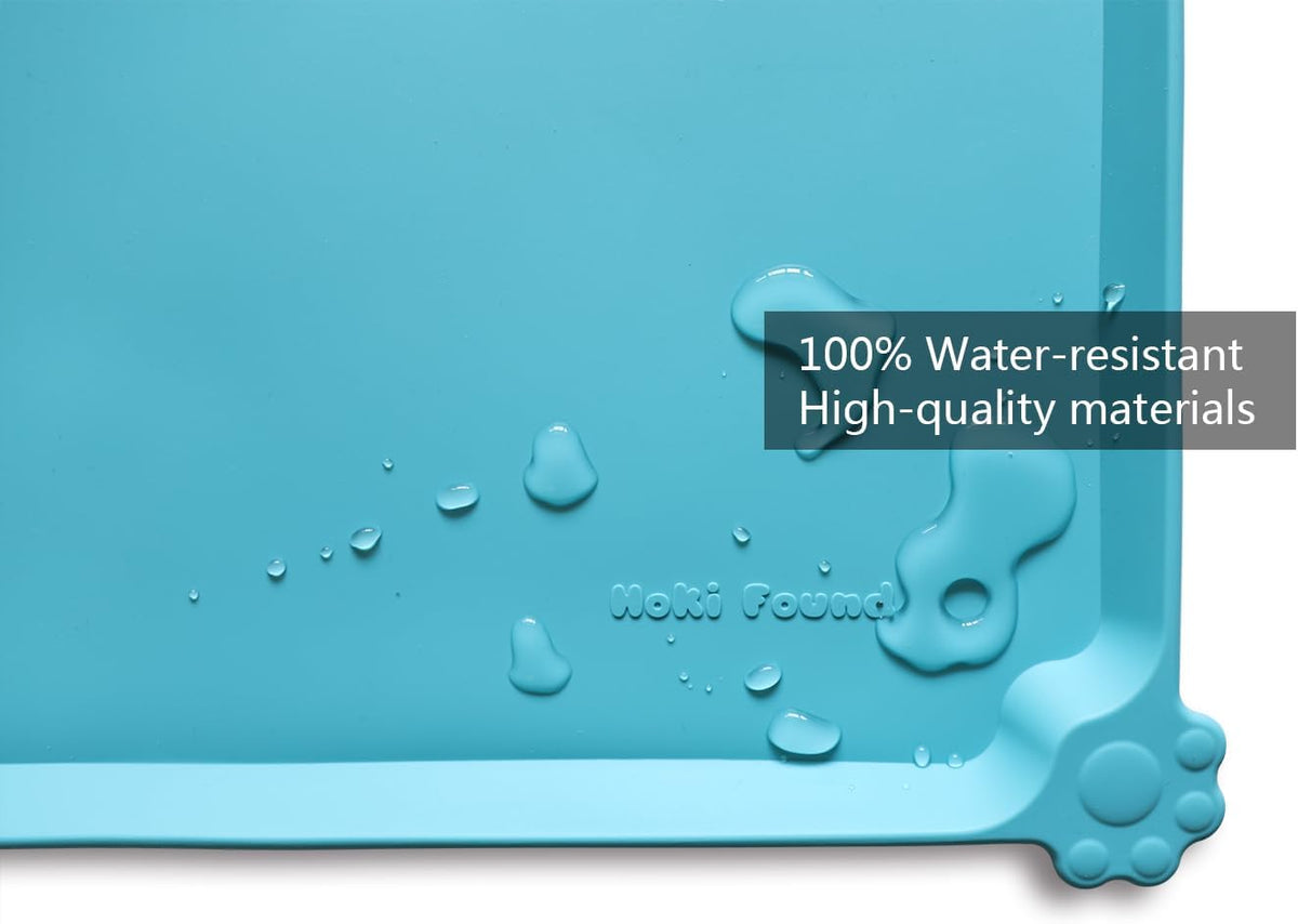 Hoki Found L Silicone Pet Food Mats Tray - Non Slip Pet Dog Cat Bowl Mats Placemat - Dog Pet Cat Feeding Mat - Waterproof Dog Cat Food Mats -Pet Water Mats for Carpet -Glacier