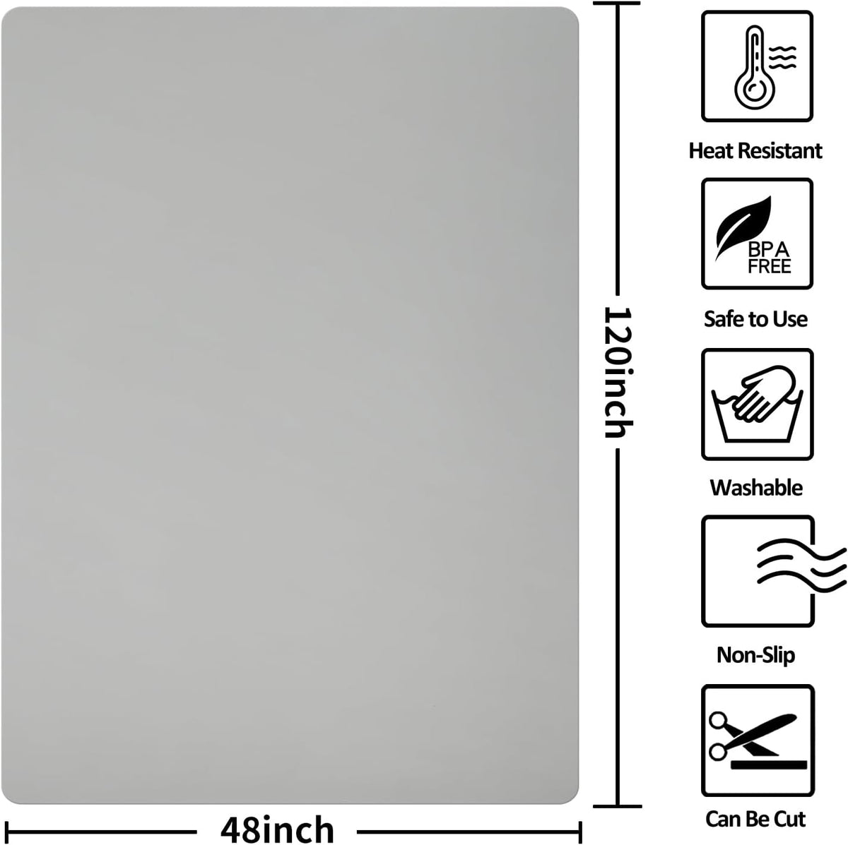 Extra Large Silicone Mat,Silicone Mats for Kitchen Counter Island Dinner Table Countertop Protector Heat Resistant Mat (120” x 48”, Grey)