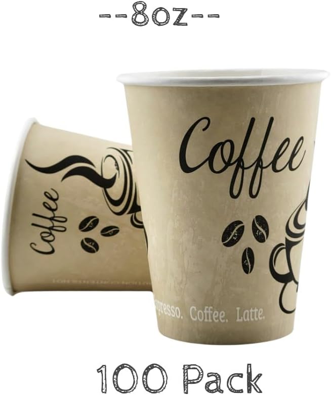 Smygoods Disposable Coffee Cups, To Go Paper Hot Cups, Classic Design (8 OZ, 100 Count) For Hot Beverages, Coffee, Tea, Espresso, Cocoa - Vasos Para Cafe