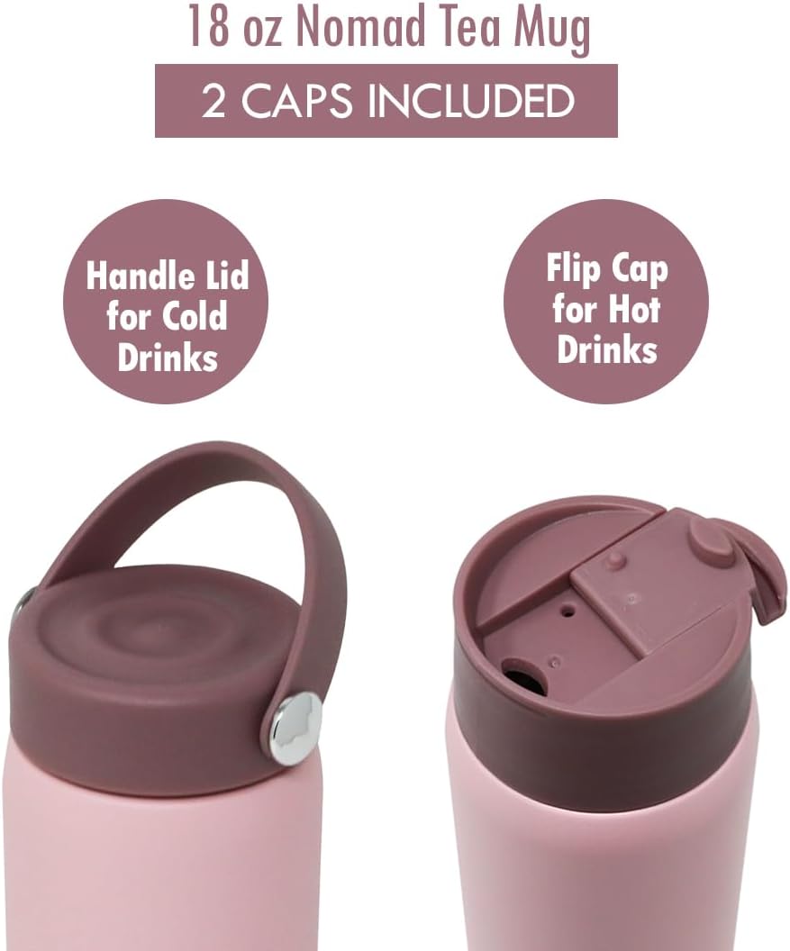 MIRA 18 oz Tea Infuser Thermos - Stainless Steel Travel Bottle with Removable Strainer for Loose Leaf Tea - Insulated Hot & Cold Brew Steeper - Punch Pink