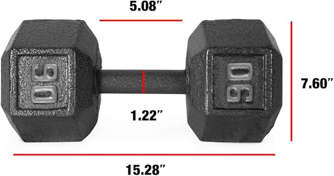 WF Athletic Supply Cast Iron Solid Hexagon Gray/Black Dumbbells, Strength Training Free Weights Set of 2 for Women and Men, Hand Weights Sold by Pairs, Multi-Select Size Options Available