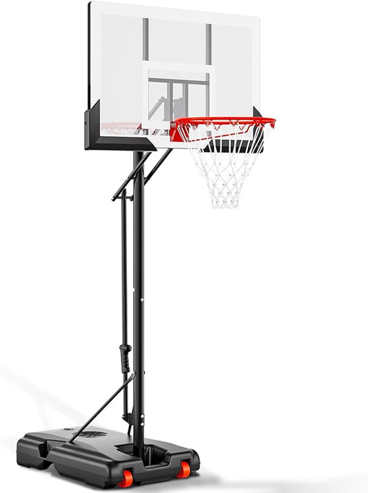 Basketball Hoop Outdoor 44 Inch Shatterproof Backboard 4.8-10ft Height Adjustable Portable Basketball Hoop Goal System for Kids Youth Adults Play in Backyard/Courts/Indoor