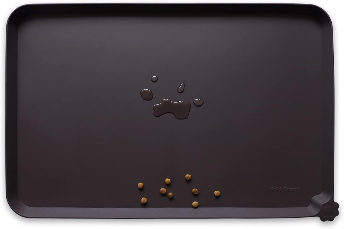 Hoki Found X-Large Silicone Non-Slip Pet Feeding Mats - Waterproof, Ideal for Dogs, Cats & Carpets - Dark Oak