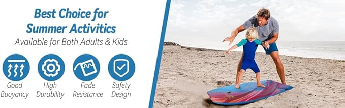 Body Board Lightweight with EPS Core, HDPE Slick Bottom, Leash & Adjustable Wrist Rope, Great Surfing for Kids and Adults