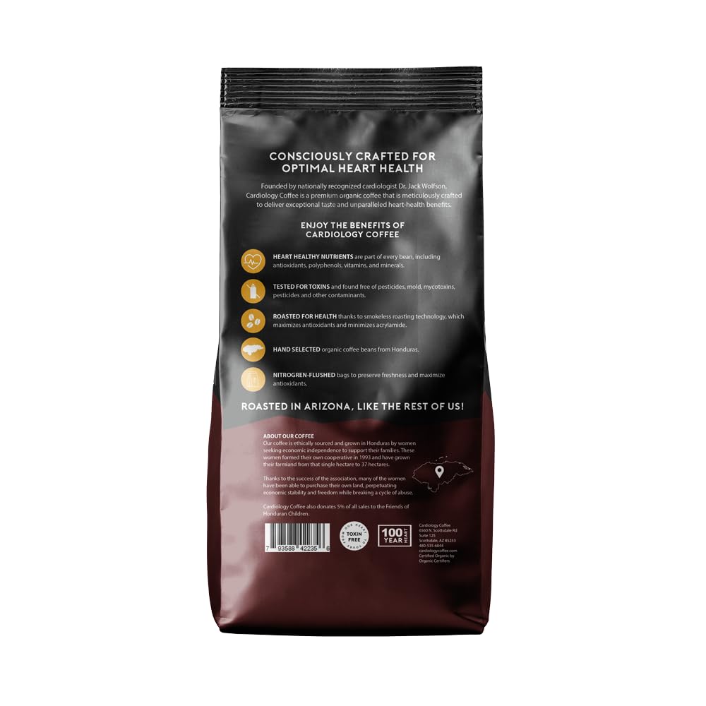 Cardiology Coffee – Whole Bean Coffee – USDA Certified Mold-Free 12oz Premium Light Roast Organic Coffee Beans with Antioxidant Benefits – Perfect for Heart Healthy Lifestyle