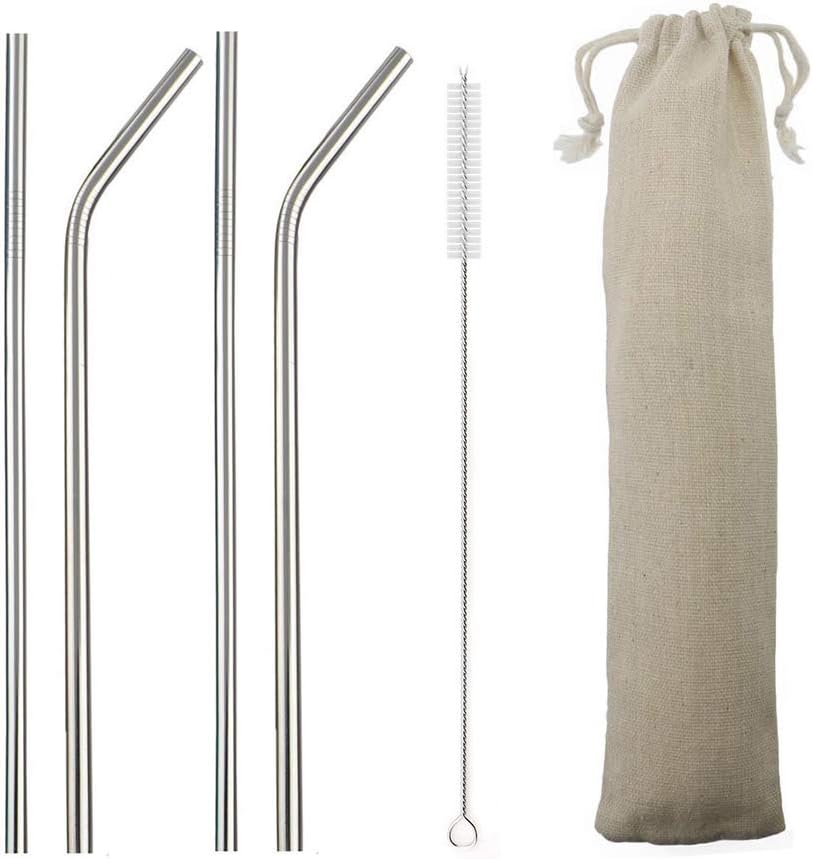 Gugrida Metal Straws Stainless Steel Straws 8.5" Drinking Straws Reusable 4 Set - Ultra Long Muti Color-Cleaning Brush for 20/30 Oz for Trail Tumblers Yeti RTIC SIC Ozark (2 Straight|2 Bent|1 Brush）