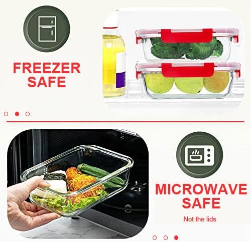 30 Pieces Glass Food Storage Containers Set, Glass Meal Prep Containers Set with Snap Locking Lids, Airtight Glass Lunch Containers, Microwave, Oven, Freezer & Dishwasher, Red