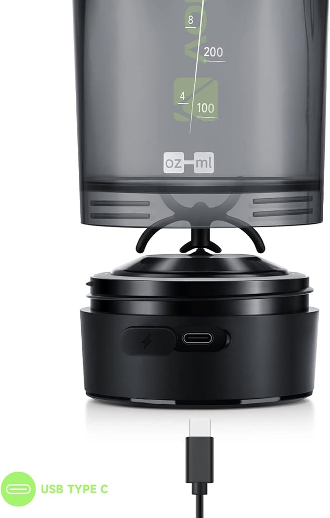 VOLTRX Shaker Bottle, Gallium USB C Rechargeable Electric Protein Mixer, Shaker Cups for Protein and Meal Replacement Shakes, BPA Free, Made with Tritan, 24oz