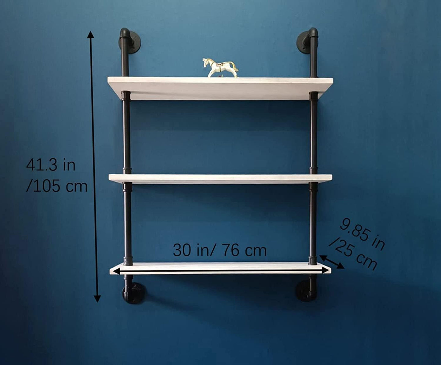 Industrial Pipe Shelving Rustic White Pipe Wall Shelves Bathroom Shelves with Wood Planks Industrial Floating Shelves 30 Inch Farmhouse Bookshelf Pipe Shelves Wall Mounted