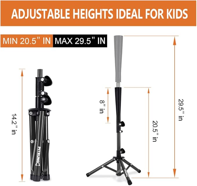 Baseball Softball Tee for Kids Toddles 3-10 Years Batting Hitting Tee T Ball Set Stand for Baseball Trainer Easy Adjustable Height 20.5''-29.5''Portable w/Carry Bag for Indoor Outdoor